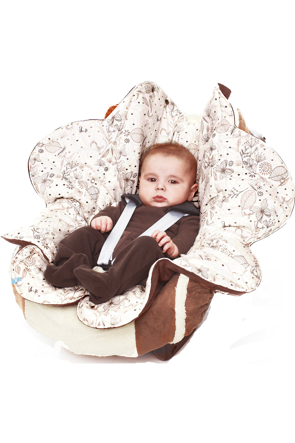 Faux suede baby blanket with all over print in flower shape in brown Wallaboo