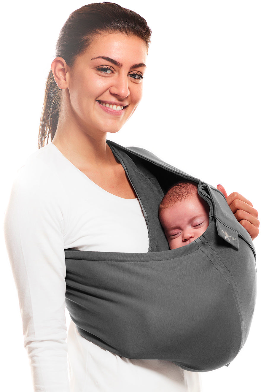 Echarpe porte bebe en coton pour nouveaue ne gris Wallaboo